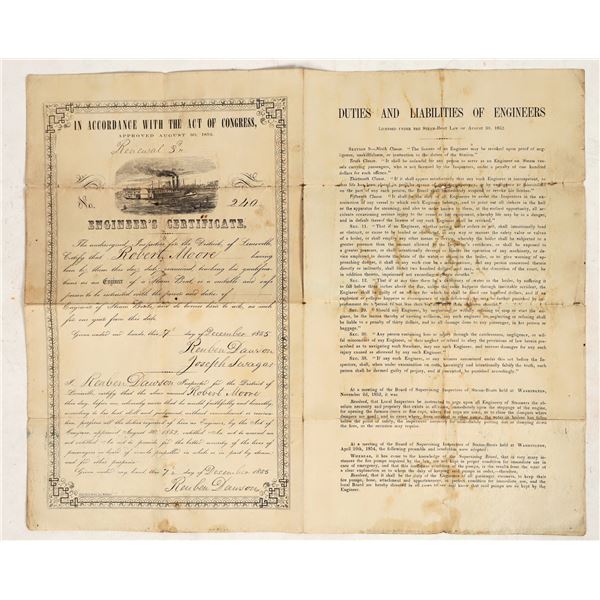 Steamboat Engineer's Certificate, Louisville, 1855 [197784]