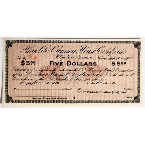 Rhyolite $5 Clearing House Certificate [200114]