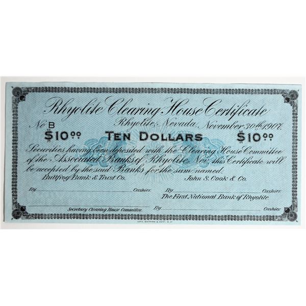 Rhyolite $10 Clearing House Certificate [200115]