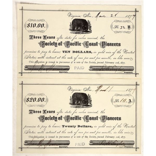 Society of Pacific Coast Pioneers $10 & $20 Notes [200274]