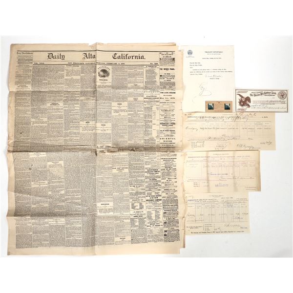 Carson City Mint Ephemera Group incl. Comstock Deposits [197507]