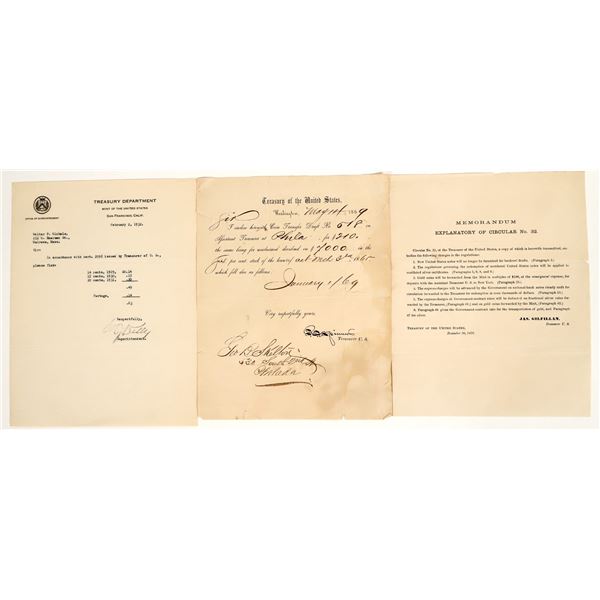 Treasury Dept. US Coin Document Trio [196855]