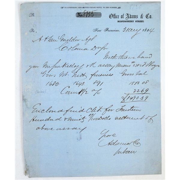 Assay from Kellogg & Co. 1854--Ties to First California Coins, SSCA Ingots [194529]