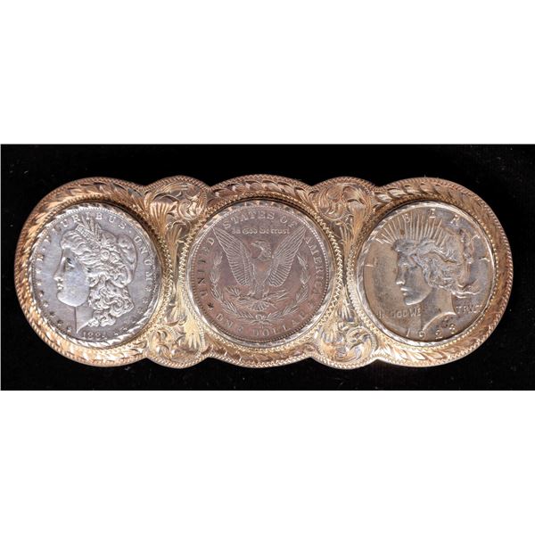 Wade's Silver Shop Silver Dollar Belt Buckle w/ Three Dollar Coins [198511]