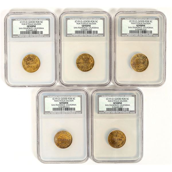 Fior D'Italia Saloon Tokens (5), San Francisco [197112]