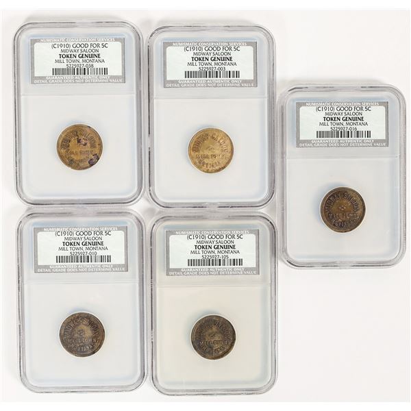 Midway Saloon Tokens (5), Milltown, Montana [197127]