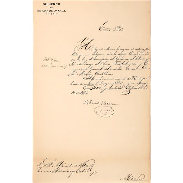 Mexican Revolution: 1850 Benito Juarez Signed Letter [185598]