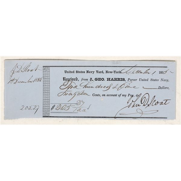 United States Navy Yard Receipt Signed by Commodore John Sloat (CA Annexation) [199756]