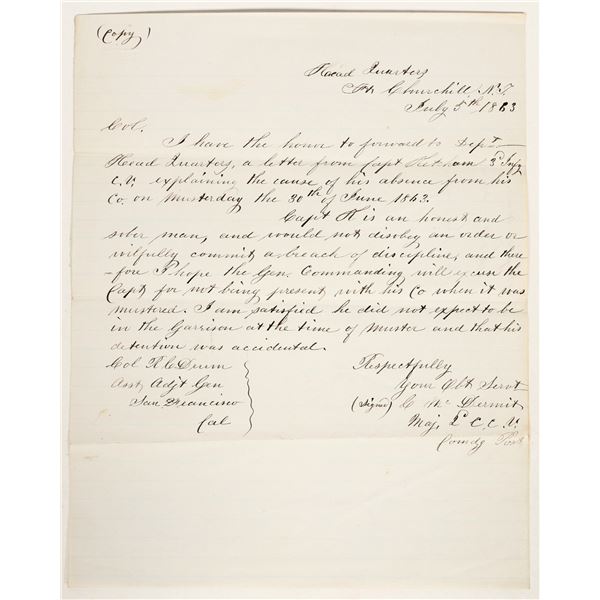 Fort Churchill, Nevada Territory Civil War Document, 1863 [196922]
