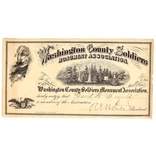 Rare - Civil War--Washington County Soldier's Monument Association Certificate [198790]