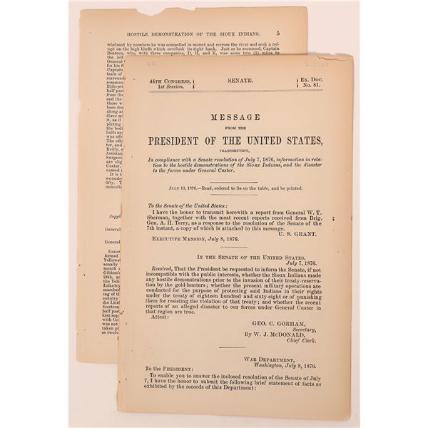 Custer:  First Message Account to the Senate of the Custer Massacre July, 1876 [181558]