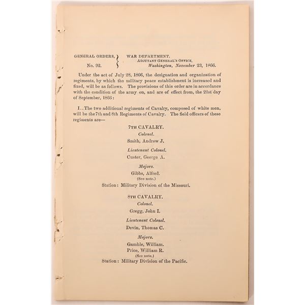 Custer: General Orders #92 the Formation of the 7th Cavalry, Custer in Command [182390]
