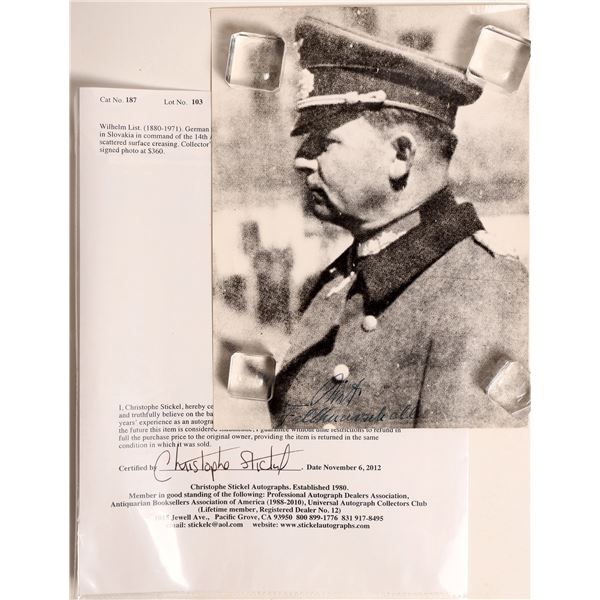 Nazi- Signed Photo Field Marshal Wilhelm List [185062]