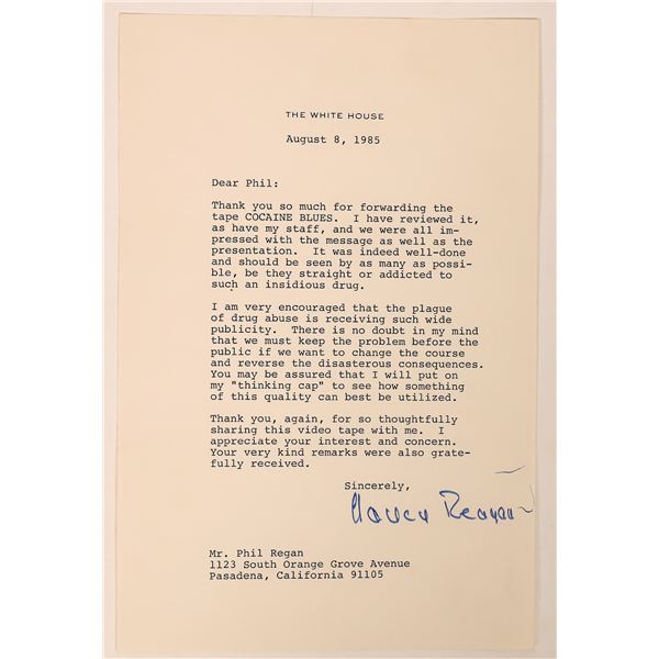 First Lady Nancy Reagan Autograph, c1985 [183254]