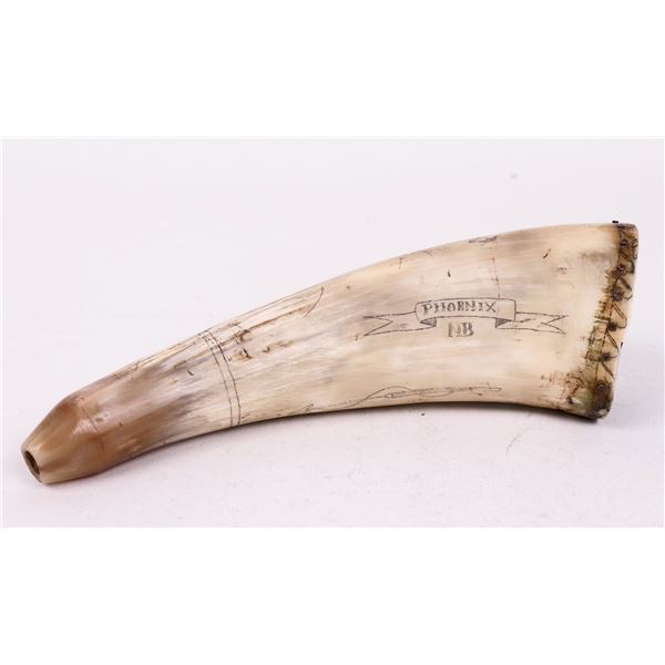 Original Scrimshaw Powder Horn w/ 13 Star American Flag [199761]