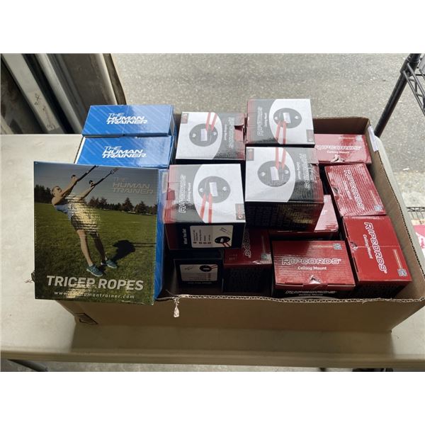 BOX OF NEW HUMAN TRAINERS AND RIPCORD MOUNTS