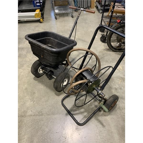 HOSE REEL CART AND FEED SPREADER