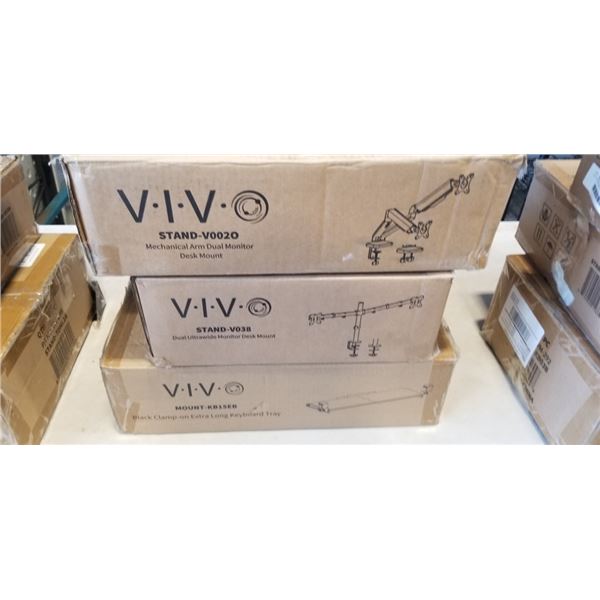 VIVO DUAL MONITOR DESK MOUNT, KEYBOARD TRAY AND DUAL MECHANICAL ARM DESK MOUNT