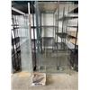 Image 1 : 2 DISPLAY GLASS DOORS, 37 INCH WIDE AND 81 INCH TALL, WITH TRACK3 GLASS SHELVES ( WALL MOUNTED) AND 
