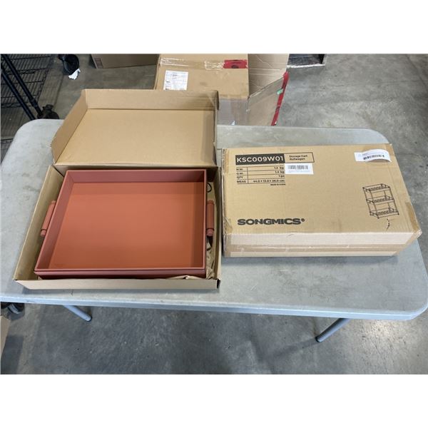NEW SONGMICS STORAGE CART AND HANDMADE LEATHER TRAY, 5" X 12" X 2"