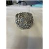 Image 1 : VINTAGE SILVER TONE WITH CLEAR AURORA BOREALIS RHINESTONES OPEN CUFF BANGLE