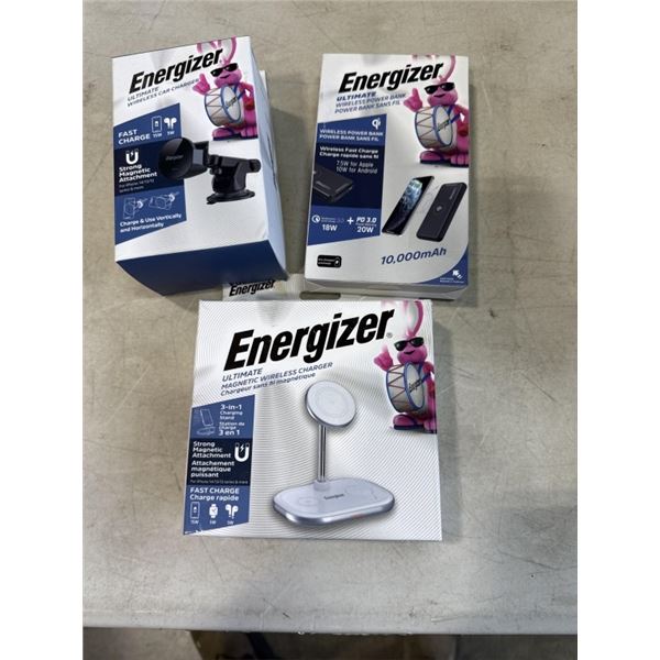 ENERGIZER WIRELESS POWER BANK, 10K, MAGNETIC CHARGE STAND AND ULTIMATE CAR CHARGER