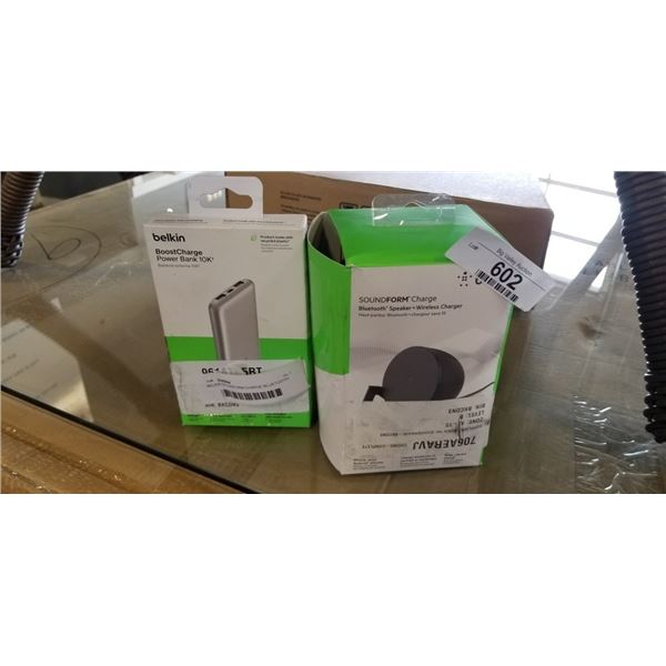 BELKIN SOUNDFORM CHARGE BLUETOOTH SPEAKER AND WIRELESS CHARGER, AND BELKIN BOOSTCHARGE POWER BANK 10
