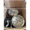Image 3 : BOX OF POTS, PANS AND COOKWARE