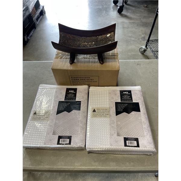 NEW CREATIVE SCENTS SCHONWE BOWL AND 2 WHITE WAFFLE SHOWER CURTAINS WITH LINER