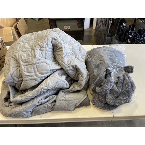 NEW GREY BED QUILT AND MENS BIG AND TALL ROBE