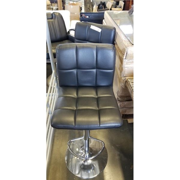 TWO BLACK LEATHER BAR STOOLS