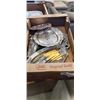 Image 1 : BOX OF SERVING PLATE, ENGLISH SHEFFIELD CUTLERY, TONGS ETC