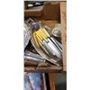 Image 2 : BOX OF SERVING PLATE, ENGLISH SHEFFIELD CUTLERY, TONGS ETC
