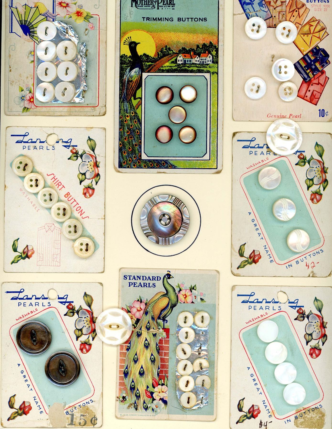 A card of sets of buttons on original store cards