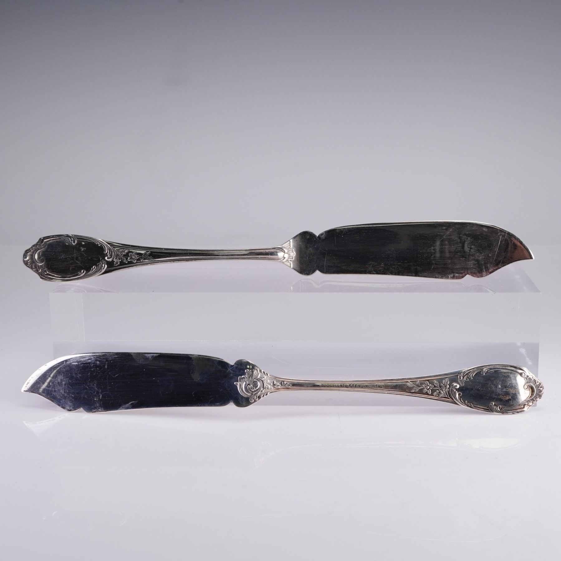 2pc Buccellati Sterling Silver Fish Knives, Monte Mario Pattern