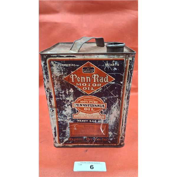 Beautiful early 20th century Penn Rad Motor Oil can 9" tall