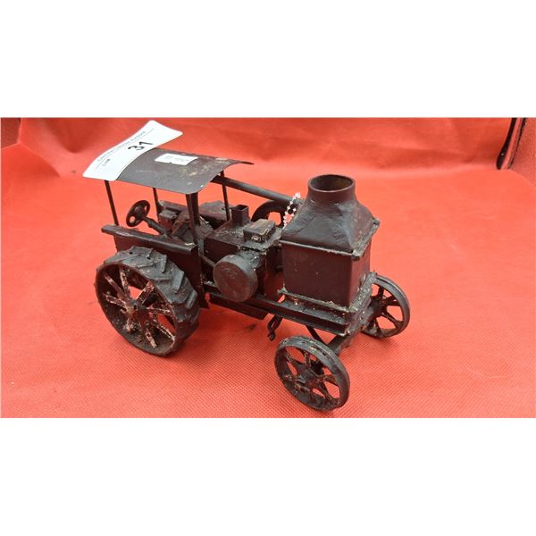 Vintage steel folk art steam tractor 7" long