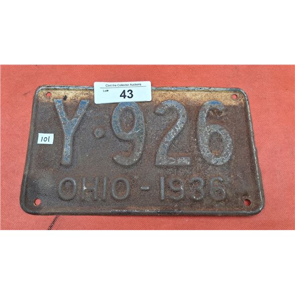 Vintage 1936 Ohio license plate
