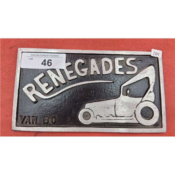 Vintage car club plaque Renegades 9"x5"