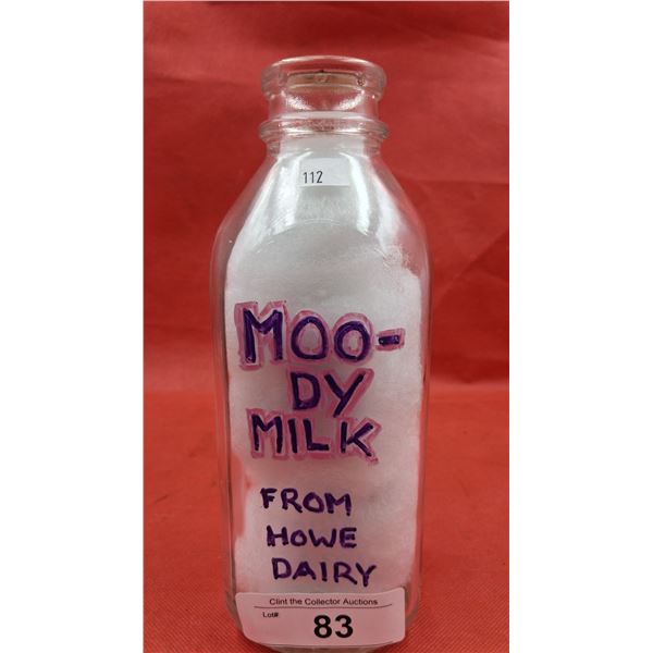 Vintage "Moody Milk" quart glass milk bottle