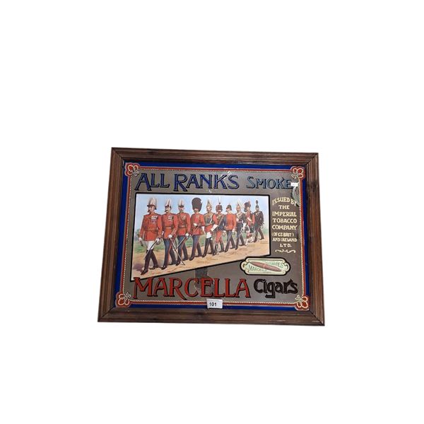 Vintage All Ranks Cigar framed bar mirror 27"x22"