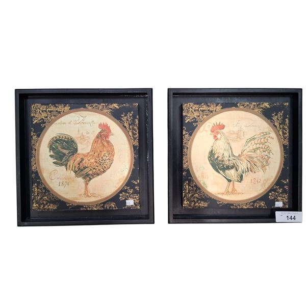 2 vintage style rooster pictures 13"x13"