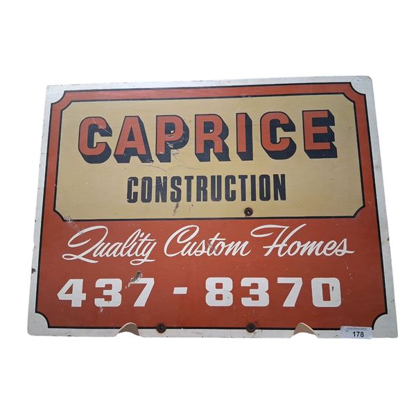Vintage double sided wooden construction sign, Caprice Construction 32"x24"