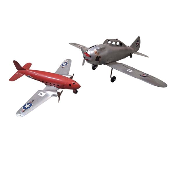 2 vintage tin US Airforce planes 13" & 11"