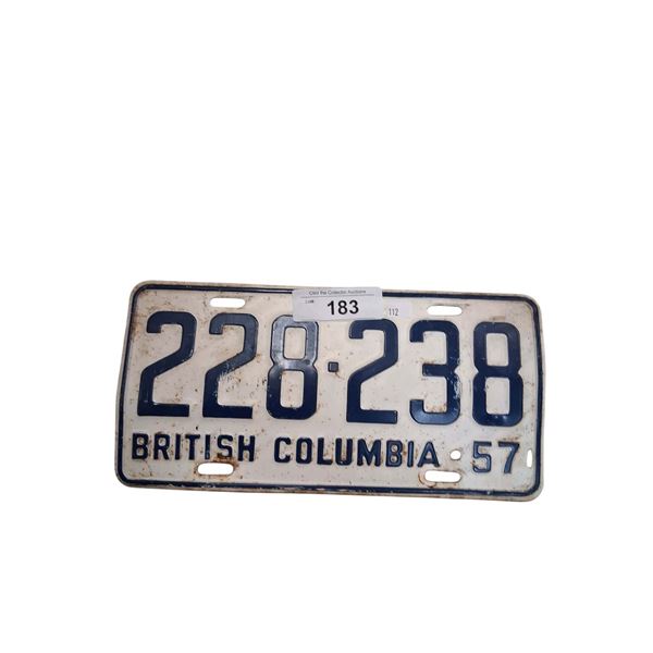 Vintage 1957 BC license plate