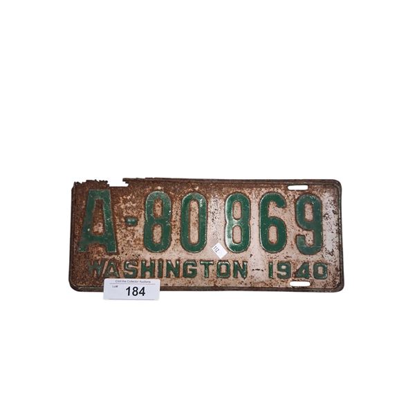 Vintage 1940 Washington license plate