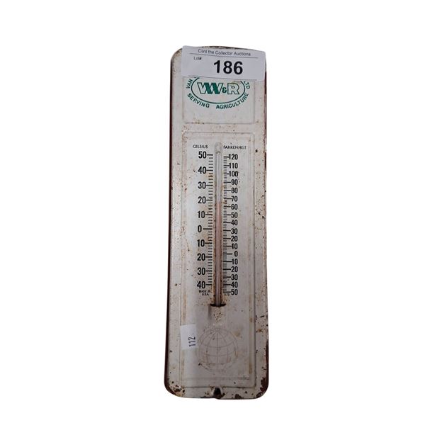 Vintage W & R metal thermometer 11" long