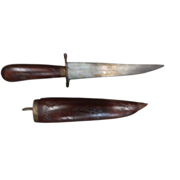 Vintage carving knife with wooden sheath 13"