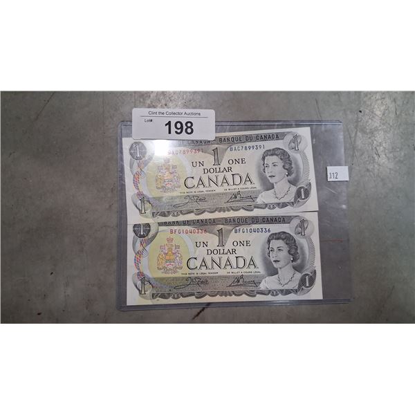 2 mint condition 1973 one dollar bills