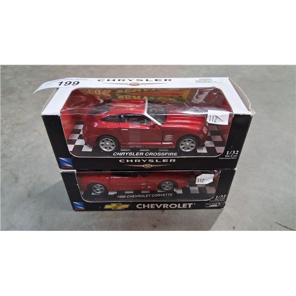 2 NIB 1:32 scale die cast cars, Chrysler Crossfire & Chevrolet Corvette